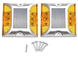 kasamy ソーラー 充電式 LED 道路 鋲 夜間常時点灯 路肩 標 誘導 灯 セット (黄 2個)