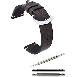 Calme(カルム) 本革 時計 ベルト アンティーク レザー バンド 腕時計 ストラップ 18㎜ ～ 22㎜ 交換説明書付き (18㎜, オリーブグリーン)