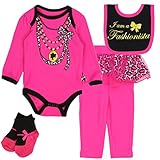 Busterブラウンベビー乳児女の子4 Piece Layette Setボディスーツパンツよだれかけソックス – 3デザイン