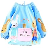 【Ani Mam Kids】子ども 用 長袖 スモック キッズ お遊び着 かわいい 割烹着 防水 保育園 幼稚園 入園準備 (M, ブルーA)
