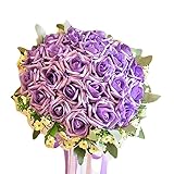 ウェディングフォトブーケウェディングブライダルブーケ人工花、バイオレットローズ 結婚式の花嫁のブーケ 人工花束