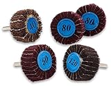 Flap Discs - Abrasive Flap Wheel 2 x 1 - 5 Piece Finishing Sander- 1/4 Shanks Fit All Drills - 40 60