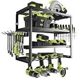 MOOMSINE 4 Layer Power Tool Organizer Wall Mount, Battery Tools Holder with Charging Station Shelf, Cordless Drill Hanger Storage Rack for Garage Organization, Workshop, Pegboard - 16 Inch 4 Slots