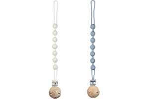 YACHUN おしゃぶりホルダー 2本セット シリコン製 おしゃぶりストラップ 木製 錆びない クリップ 臭わない 洗える 男の子 女の子用 多用途 お手入れ簡単 おしゃれ シンプル 落下防止 おもちゃストラップ