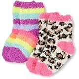 THE CHILDREN'S PLACE(ザ・チルドレンズプレイス) ネオンレインボウストライプ&レオパードプリントコージークルーソックス2パック レオパード 小物くつ下・タイツ 6～12ヶ月【並行輸