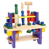 Greencherry 大工さんセット 木製おもちゃ　ツールボックス トントン　積み木 組み立て工具 ワークベンチ ねじ遊び 知育玩具　プレゼント