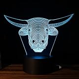 テーブルランプ3D創造性光る牛の頭部LEDナイトライトベッドルームベッドサイドランプホリデーギフト,Blue
