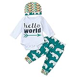 (プタス)Putars ベビー服 子供服 ロンパース 男の子 長袖 象柄 HELLO WORLD 帽子付き 可愛い 春 秋 冬 歩行服 出産お祝い 旅行 記念日 プレゼント 3-18ヶ月