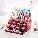 HAOCOO 化粧品収納ボックス メイクケース 化粧収納ボックス 引き出し小物/化粧品入れ 小物 収納 クリア アクセサリー 高级感おしゃれ 透明アクリル (ワインレッド)