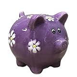 セラミック貯金箱フローラル柄デザインパープル