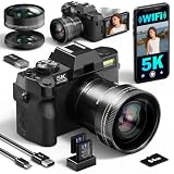 5K & 64MP デジタルカメラ 写真&ビデオ用 ビデオブログカメラ YouTube用 コンパクトカメラ 64GB TFカード付き WiFi、広角&マクロレンズ、AUTOFOCUS 16倍ズーム エントリーレベルのユーザー向け 初心者用 (ブラック)