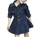 Plus Nao(プラスナオ) 子供用 デニムチュニック 長袖 フレアシャツ キッズ ジュニア 女の子 カジュアルスタイル ノンウォッシュデニム 100 110 120 130 - 100