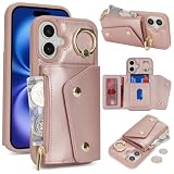 for iPhone 16 ケース アイホン 16 背面フリップ 手帳型 360°回転 携帯カバー for iPhone16 Case SunYoo ICカード コインポケット ストラップ付き カード 収納 小銭入れ ファスナーポケット付き クリームイエロー