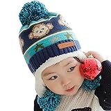 【SEBLES】ベビー服 ユニセックス 耳当て ニット帽 あったか 防寒 モンキー サル 猿 可愛い 10ヶ月～4歳(ネイビー)