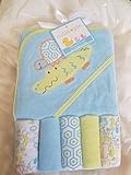 Crocodile Hooded Towel and Colorful Washcloth Set, 6 Piece, Blue by Cutie Pie Baby
