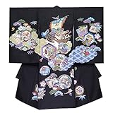 お宮参り着物 正絹 男の子のお祝い着(初着・産着) 日本製「黒地、宝船と龍」HBU802