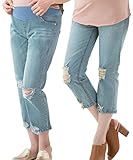 Sweet Mommy マタニティパンツ デニム ダメージタイプ選べる ローライズ ボトム 大きいサイズ 小さいサイズ 極太ウエストバンドでお腹支える コットン ポケットつき ズボン 産前産後／ライト