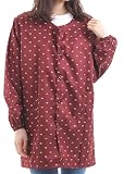 Hachigo ( ハチゴウ ) ボタン 付 割烹着 エプロン スモック 前 後 開き 男 女 兼用 ユニセックス メンズ レディース 長袖 ミドル ロング タイプ (02.レッド(前開))