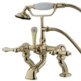 Kingston Brass CC409T2 Deck Mount 7-Inch Spread Vintage Leg Tub Filler with Hand Shower, Polished Br
