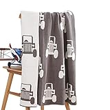 【小物雑貨くりた屋】これからの秋冬に大活躍♡クルマ柄♡ニット綿ブランケット　男の子　出産祝い　誕生日プレゼント　毛布　 (グレー)