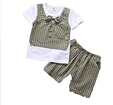 Wanghongベビー服 ベビーフォーマル 半袖シャツ ベビー服 スーツ チェック柄 蝶ネクタイTシャツ 半袖ボウタイ 洋装フォーマル半袖カジュアルシャツ ベビーpoloシャツ出産祝い お子様の記念日