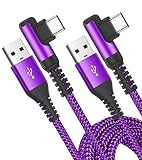 USB Type C ケーブル L字【3M/2本セット】急速充電 タイプc ケーブル【PD&QC3.0対応 急速充電】 type-c けーぶる usb c けーぶる iPhone 17 16 15 Plus Pro Max，Samsung Galaxy S26/S25/S24/S23/Note20/10その他Android USB-C機器対応-パープル
