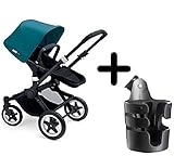 Bugaboo 2015 Buffalo Stroller Complete Set in Black/Petrol Blue Canvas Fabric Set + Bugaboo Cup Hold