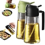 TrendPlain オイルスプレー 料理用 470ml - 2in1 油 スプレー ボトル & ディスペンサー キッチンガジェット エアフライヤー サラダ バーベキュー用 ブラック＆グリーン