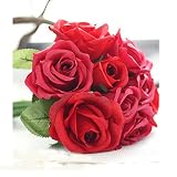 Linyuan 安定した品質 9 PCS Silk Cloth Real Touch Rose Wedding Bridal Bouquet Silk Flowers Home Party Decor