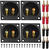 Xiatiaosann スピーカーボックス端子カップ、3.1 インチ丸型プッシュスプリング式ジャック、ダブルバインディングポストスピーカー端子プレート、サブウーファーバスケット端子付き、クローズドスクリュータイプバナナプラグ、ネジ (6 パック)