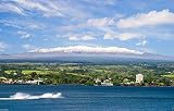ハワイ島Photo Print WithホワイトアイボリーフレームMatting – Spring Snowキャップ) Mauna Kea Volcano over Hiloベイ( pre-hurri