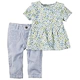 カーターズ（Carter's）女の子用水色x黄色花柄半袖チュニックxヒッコリーストライプパンツお出かけ用上下2点セット (18months(78-83cm)) [並行輸入品]