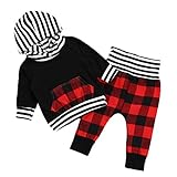 MIOIM 子供服 上下2点セット 長袖 パーカー キッズ チェック柄 ロングパンツ ストライプ 帽子付き