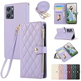 For OPPO Reno 7A/9A ケース 手帳型 適用OPPO Reno9 A ケース ショルダー 対応 OPPO Reno7A ケース 手帳型A201OP/OPG04/CPH2353 カバー ひし形柄 おっぽ スマホ Reno9 A ケース 人気 女性 肩掛け カード収納 ジップ付き財布 横置き機能 シンプル お洒落 スマホケース (ミスティ・パープル)