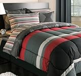 Black Gray Red Stripes Boys Teen Twin XL Comforter Set (5 Piece Bed In A Bag) [並行輸入品]