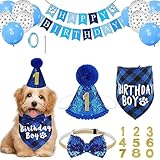 GOODCHI 犬 誕生日 帽子 ペット 誕生日 飾り付け 犬 猫 誕生日帽子 バンダナ バナー ペットグッズ おしゃれ 誕生日 記念日 パーティー飾り (ブルーの風船セット)