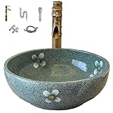 Tomiki 洗面ボウル 洗面ボール セット 手洗い器 手洗台 円形 洗面器 洗面鉢 浴室洗面台 置き型 高温焼成 陶器製 おしゃれ 高級排水金具付き