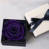Makefuture　プリザーブドフラワー ダイヤモンドローズ アモローサ使用 フラワーボックス (ロイヤルパープル)