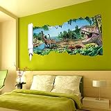 EmiracleZe(TM) Jurassic Park Dinosaur River Forest Tree Removable Mural Wall Stickers Wall Decal for