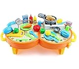 Smija おままごとおもちゃ 野菜 食器 調理器具付き リアル料理音 ライト搭載 収納可能 ごっこ遊び おままごとセット キッチン オレンジ