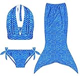 (ビグッド)Bigood 子供水着 ガールズ 人魚姫変装 ビキニセパレート スイムウェア 3点セット 写真服 撮影服 コスチューム 魚鱗柄 女の子 スイミング 水遊び温泉（ブルー100）