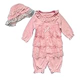 BAOHULU ベビー服　ロンパース 女の子用　カバーオール　ベビー肌着　レース　フリル　リボン　襟　帽子付け　お出かけ着　セレモニー　百日祝い　出産お祝い　写真/撮影