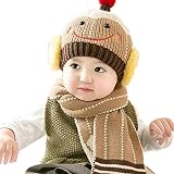 Youth Dream(ユースドリーム）　大きな笑顔　キッズ用ニット帽+キッズマフラー　 防寒　ベビー　赤ちゃん(ブラウン)