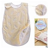 6重ガーゼ 高品質 ふわふわ 肌触り抜群 スリーパー めくれ防止 ボタン開閉式 寝袋 フェザー イエロー 40*70 cm