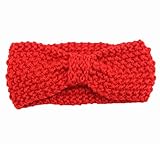 冬秋 赤ちゃヘアバンド 超萌え子供ヘアアクセサリー ボヘミアン風 編みウールキャップ 編みイヤーマフ (赤)