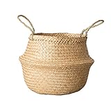 バスケット かご 持ち手付き 丸型 [ナチュラル] シーグラス製 天然水草製 プランターカバー 折り畳み 収納 バリ雑貨 アジアン雑貨 収納カゴ