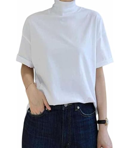 Amazon.co.jp: ハイネックカットソー レディース コットン 五分袖