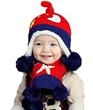 ZKKK 子供帽子スカーフセット　ニット帽子 ベビー ウールキャップ　星　月　かわいい　男の子　女の子　刺繍　防寒保温　耳保護　キッズ秋冬用 ハット　耳あて　男女兼用　お出かけ　アウタドアウェア　ポン