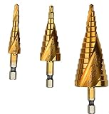 【ノーブランド品】 ステップドリル HSS鋼 切れ味よく 4mm-32mm 3本セット スパイラル タケノコ チタンコーティング加工