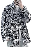 [アスペルシオ] ヒョウ柄 長袖シャツ v系 襟付き お洒落 カジュアルシャツ メンズ 豹柄 ボタンダウン 総柄 派手 アニマル柄 キャンプ 柄シャツ 開襟シャツ 長袖 トップス デザインシャツ カーディガン 上着 原宿 カラフル 羽織り 衣装 ちょい悪 プリント ポケット ブラウス ｖネック ロンtシャツ ファッション ゆる アウトドア ストリート 柄物 シャツ (XL) レオパード ブラック